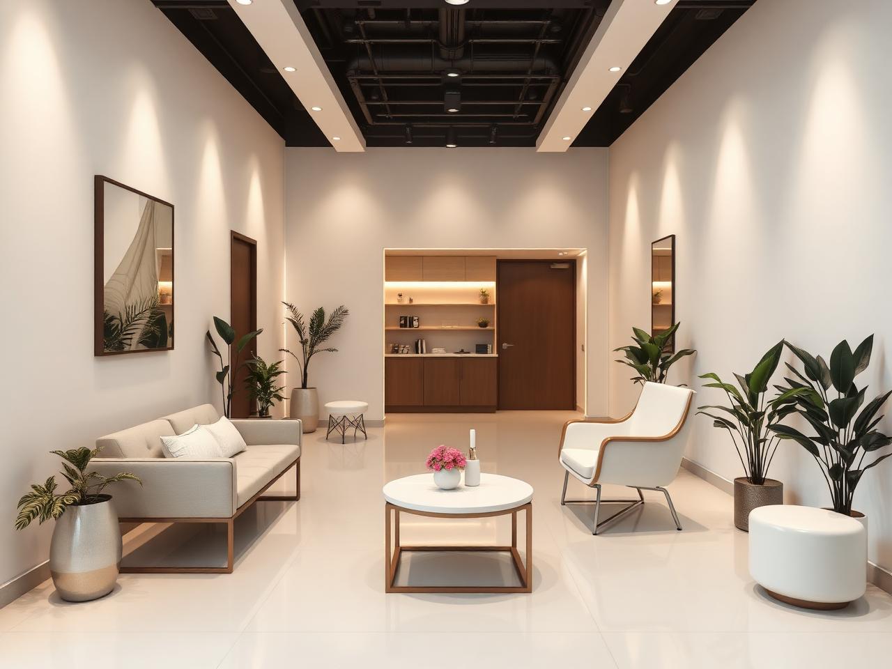 Ambiente moderno de clínica de estética com profissional atendendo cliente