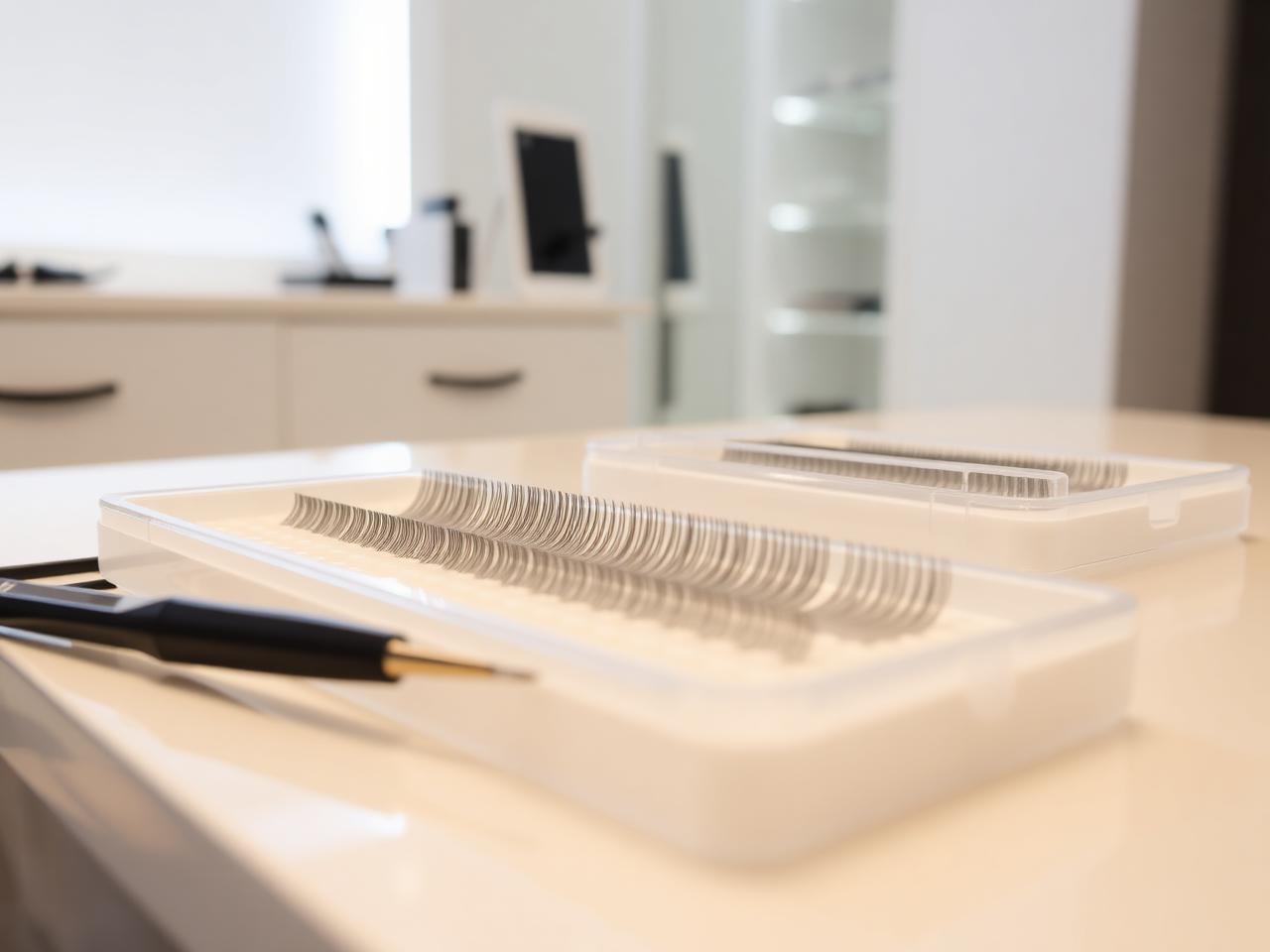 Lash designer aplicando extensão de cílios em cliente deitada