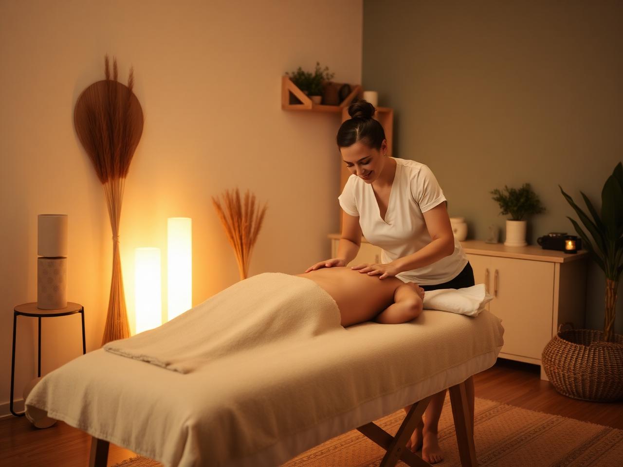 Terapeuta holístico realizando sessão em ambiente calmo e acolhedor